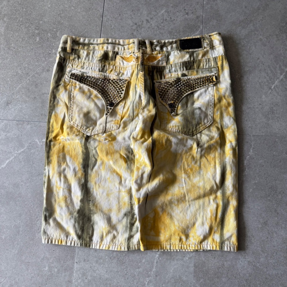 Vintage Robin's Jean Distressed Studded Tie Dye Denim Shorts